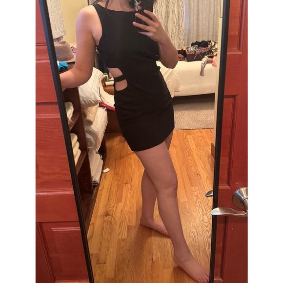 HANEY Black Banded Waist Cutouts Sleeveless Silhouette Roselyn Mini Dress Size 2 - Picture 8 of 11